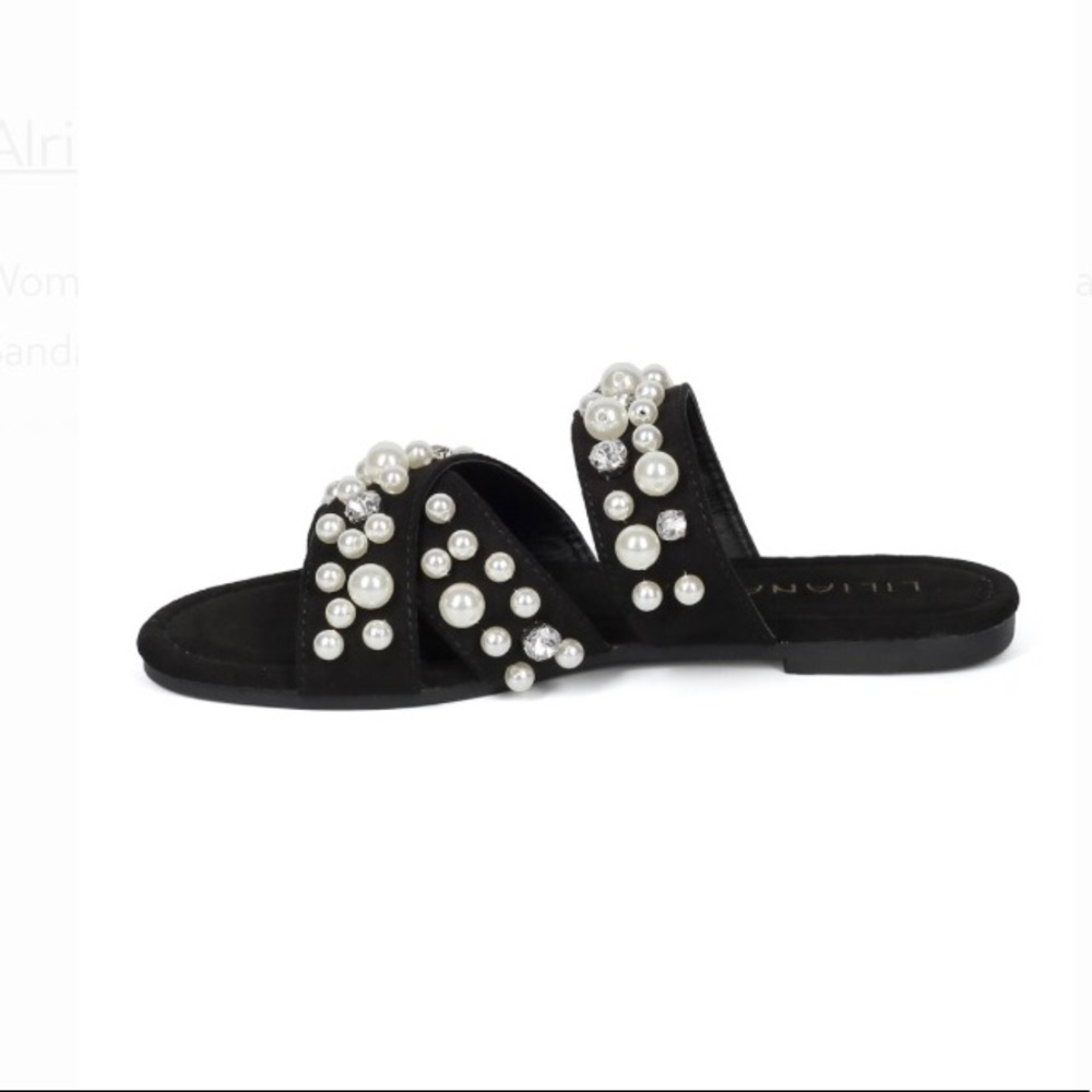 Faux Suede Strappy Faux Pearl& Rhinestone Sandal Size 7 - Picture 3 of 4